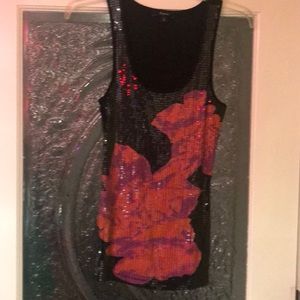 Black top with pink and orange flowers